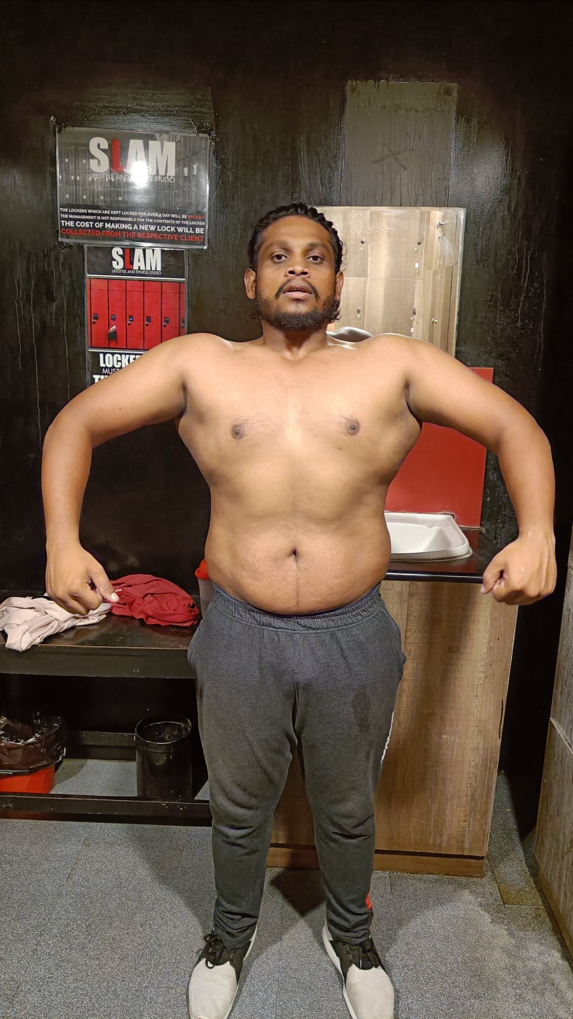 Client weight loss transformation before photo with LOKIVERSE personal training